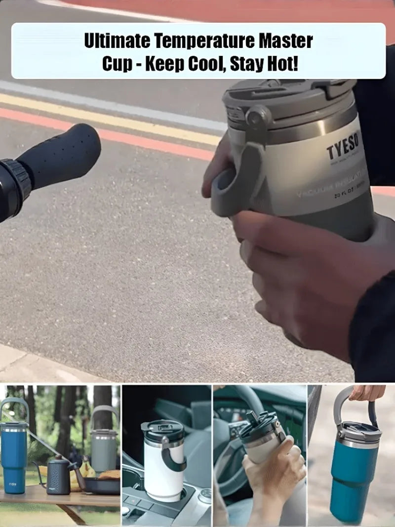 Portable Stainless Steel Thermal Cup , Large Capacity, Handheld with Dual Drinking Straw, Insulates Hot & Cold,Ideal for