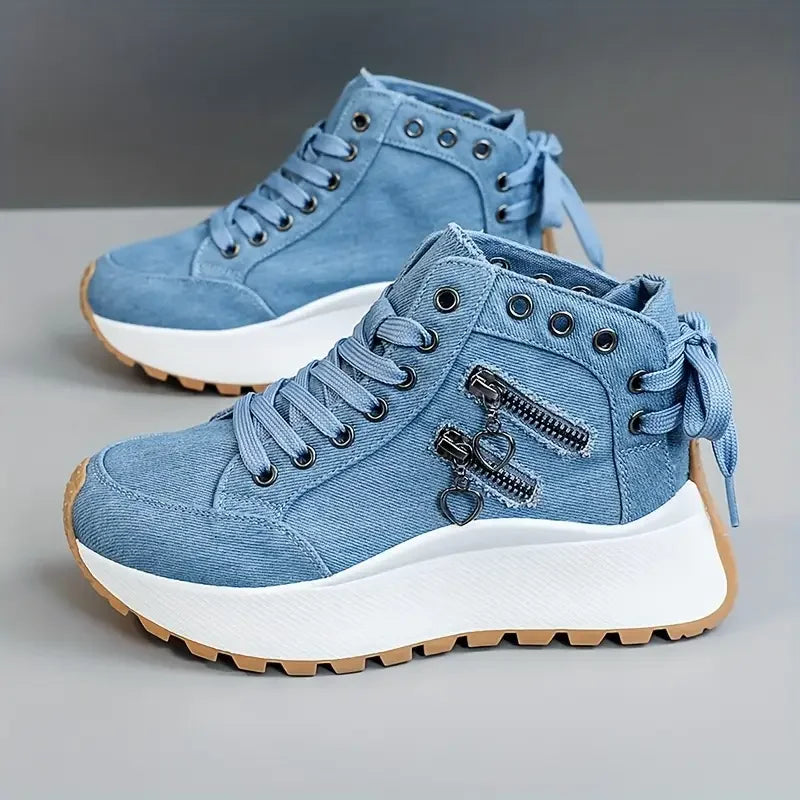 Designer Women Sneakers High Top Denim Canvas Shoes Female Girls Students Canvas Shoes for Women Lace Up Platform Sneakers
