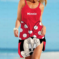 Elegant Dresses for Women Sexy 2022 Minnie Mouse Women&#39;s Dress Sling Summer Woman Beach Boho Disney Loose Print Mickey Fashion