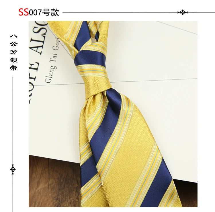 2024 New Brown Polyester Jacquard Men's Neckties 8CM Striped Dots Plaid Business Formal Neck Ties Wedding Party Suit Cravat Gift