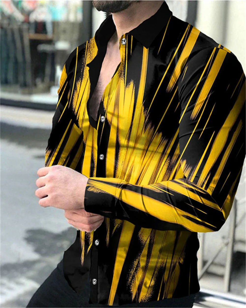 2023 men's party top luxury social men's lapel button shirt 3D printing long-sleeved shirt casual street designer clothing