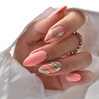 24pcs Long Stiletto False Nails wave Peals decorated Wearable French Fake Nails Press On Nails Leopard print Almond Manicure Tip