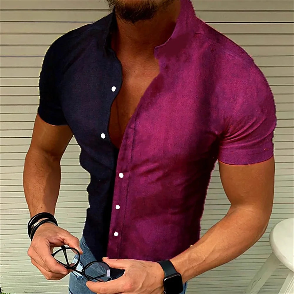 Men's retro plaid short sleeved flip collar printed shirt for street leisure and high-quality vacation designer clothing