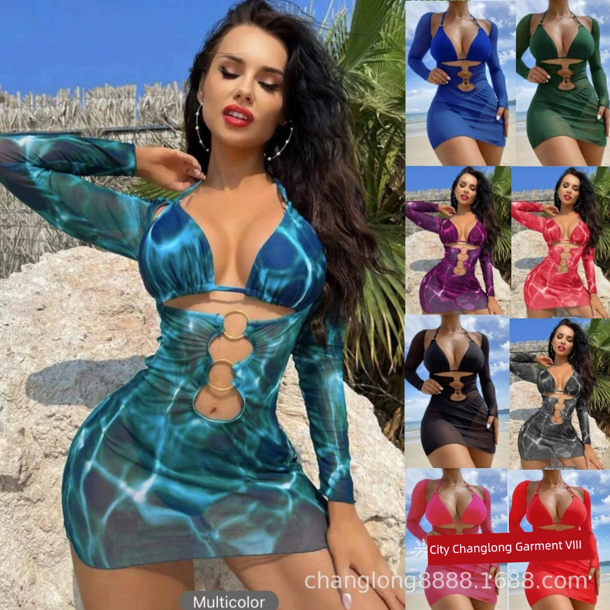 2024 Cross-Border Separates Swimsuit Sexy Three-Piece Suit Ring Bikini Multi-Color Gradient Fashion Export Swimsuit Ins