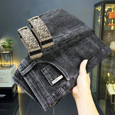 Jeans Men's Autumn/Winter High-End Trendy Brand Embroidery Micro Loose-Fit Casual Stretch Versatile Pants Men's Jeans Pants