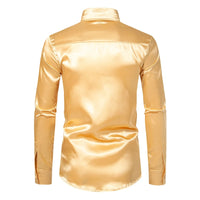 Men's Black Satin Luxury Dress Shirts Fashion Silk Smooth Tuxedo Shirt Solid Wedding Party Prom Casual Shirt Business Office