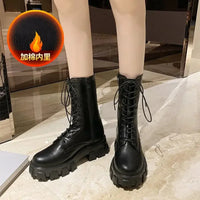 Boots Women New Mid Calf Autumn Winter Fashion Lace-up Ladies Chelsea Zipper Botas Mujer Boots Sports Platform Heel Ladies Shoes