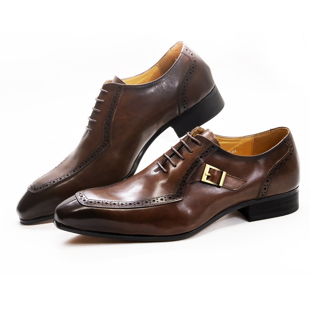 Luxury Leather Mens Dress Shoes Office Business Wedding Formal Shoes Brown Black Lace Up Buckle Pointed Toe Oxford Shoes for Men Black / US 8 Luxury Leather Mens Dress Shoes Office Business Wedding Formal Shoes Brown Black Lace Up Buckle Pointed Toe Oxford Shoes for Men Black / US 8