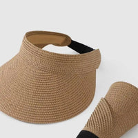 UPF50+ Foldable Straw Sun Visor Hat For Women, Wide Brim UV Protection Ponytail Hollow Beach Summer Sun Hat