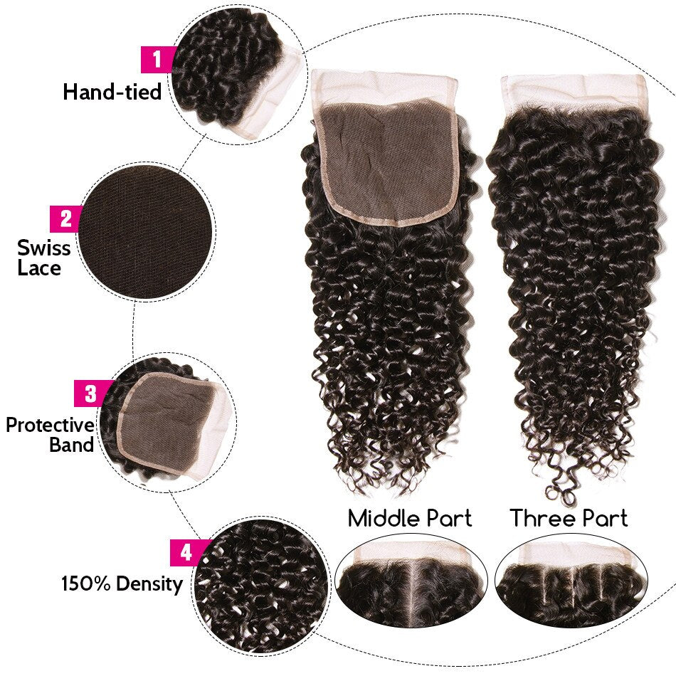 Brazillian Kinky Curly Hair Bundles With Closure Brazilian Hair Weave 3 Bundles with Closure Human Hair Extension capelli umani