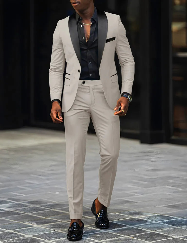 2-Piece Men's Suit Suitable For Wedding Business Suits, Single Button Jackets And Pants Sets, Slim Fit Jacket Sets