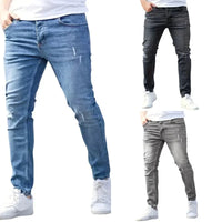 Mens Stretch Retro Pants Casual Skinny Jeans Male Slim Fit Denim Trousers Soild Jeans Fashion Pencil Straight Pants Man Clothes