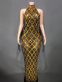 Sparkly Rhinestones Sleeveless Long Dress Elegant Dark Mesh Celebrate Evening Wedding Prom Gown Birthday Dress Photograph Wear