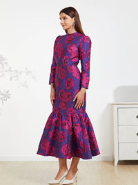 Elegant Brocade Women Maxi Mermaid Dress Long Vintage Flowers Slim Clothing Stand Collar Party Dresses Robe Femme Vestido