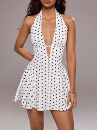 Ladies' summer sexy polka dot print backless hanging neck mini dress