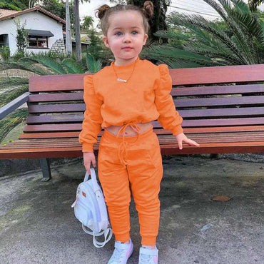 1-8Years Soild Kids Girl Child Suit Outfit Long Sleeve Crop Tops+Pants Sets Fashion Spring Autumn Baby Girl Clothes Suits 2023