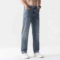 Wide Leg Jeans Men Baggy Pants Summer Straight Cut Loose Retro Blue Denim Pants Streetwear Fashion Pockets Vintage Man Clothes