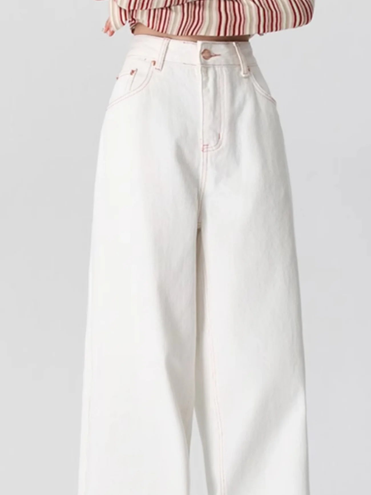 White wide-leg jeans  new style for autumn 2025  Back pocket with bow embroidery  Loose fit   slimming and with good drape