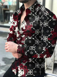 2023 men's party top luxury social men's lapel button shirt 3D printing long-sleeved shirt casual street designer clothing