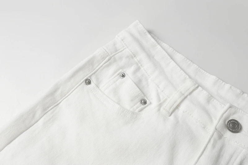 Mens White Jeans Pants Slim Fit Streetwear Distressed Black Denim Overalls Retro Y2k Solid Color Straight-leg Jeans Men Ripped