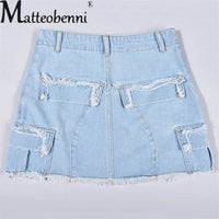 Women Midriff Four Buttons Splicing Denim Skirt New Summer Casual Ultra Short Half-body Dresses Female Trend Streetwear Washable