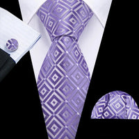 Barry.Wang Plaid Silk Men Tie Hanky Cufflinks Set Checked Jacquard Necktie for Male Formal Casual Wedding Business Party Events