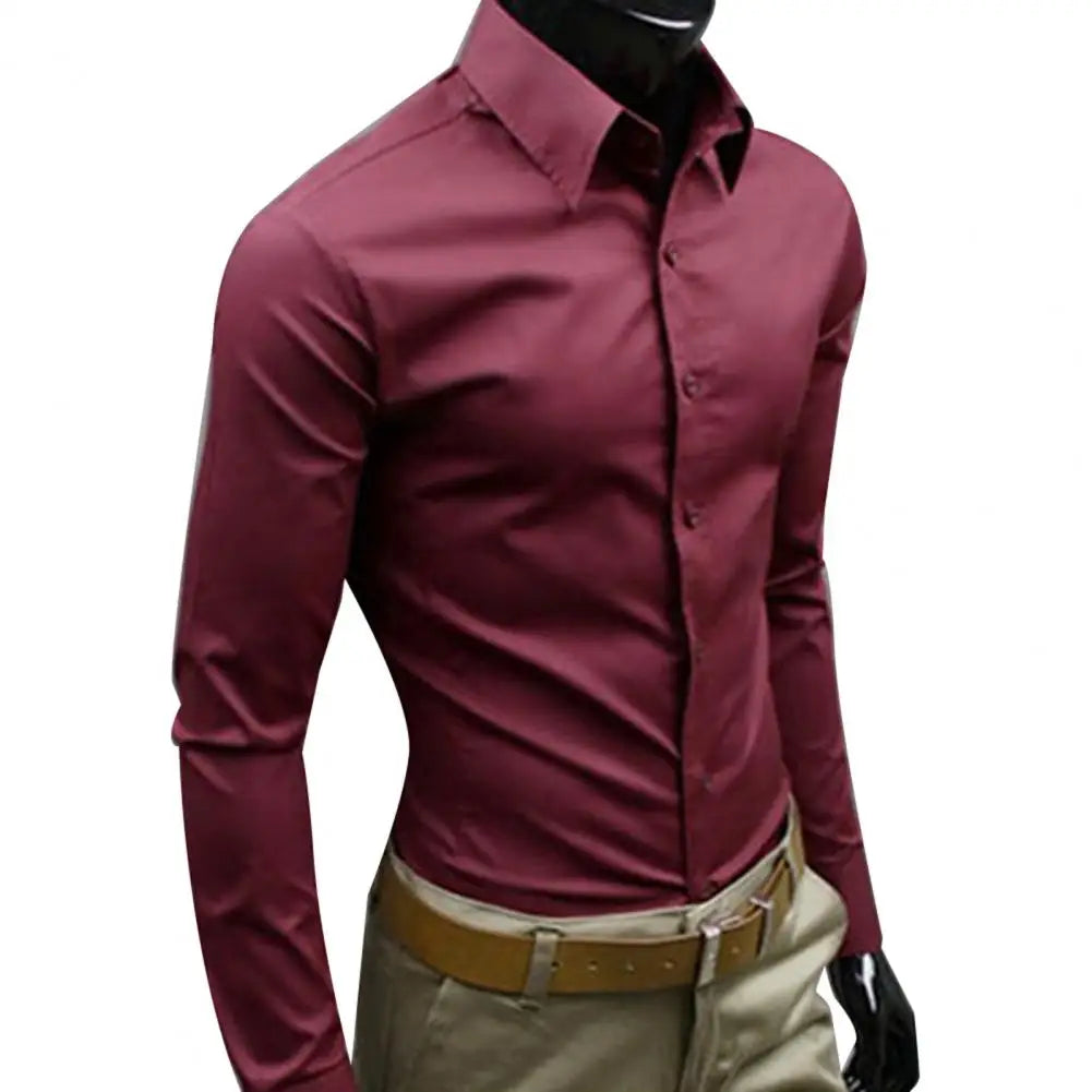 Men's Shirt Button-down Closure Anti-wrinkling Odorless4 Long-sleeve Button-down Shirt for Daily Life