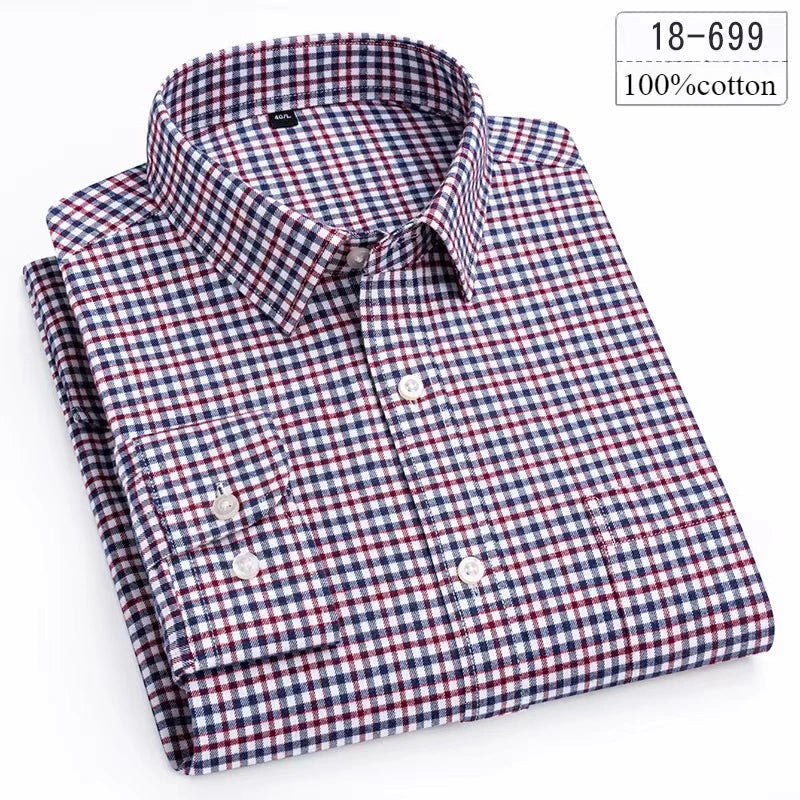 Luxury high-quality100%cotton houndstooth full shirts for men slim fit Casual shirt long-sleeve plaid soft designer clothes ropa