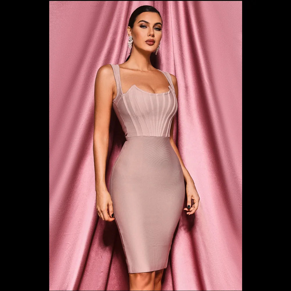 Pink slim fit bandage dress spring birthday party camisole dresses for women elegant luxury party v-neck spaghetti strap clothes