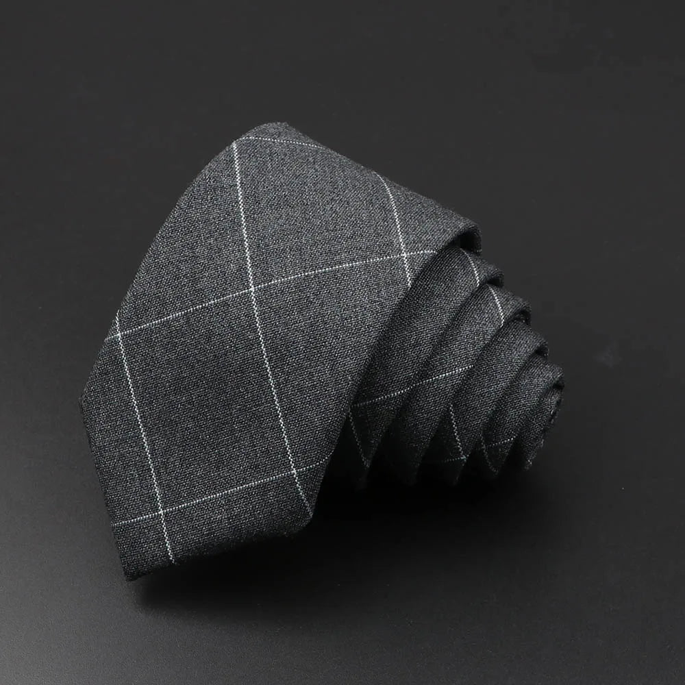 Classic Black Grey Plaid Cotton Necktie 6cm Slim Fashion Skinny Tie Men Tuxedo Suit Party Business Casual Accessory Cravat Gift