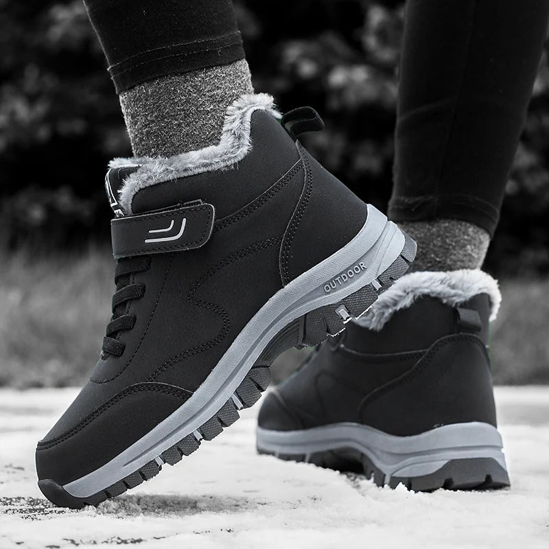 New Winter Boots for Men Waterproof PU Leather Warm Snow Ankle Boots Outdoor Warm plush Non-slip Work High-top Casual Shoes