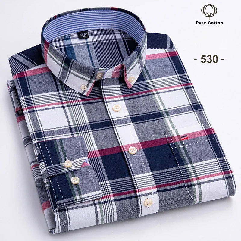 New in shirt Plus size 7xl 100%cotton Oxford long-sleeve shirts for man slim fit formal plain shirt plaid office elegant clothes