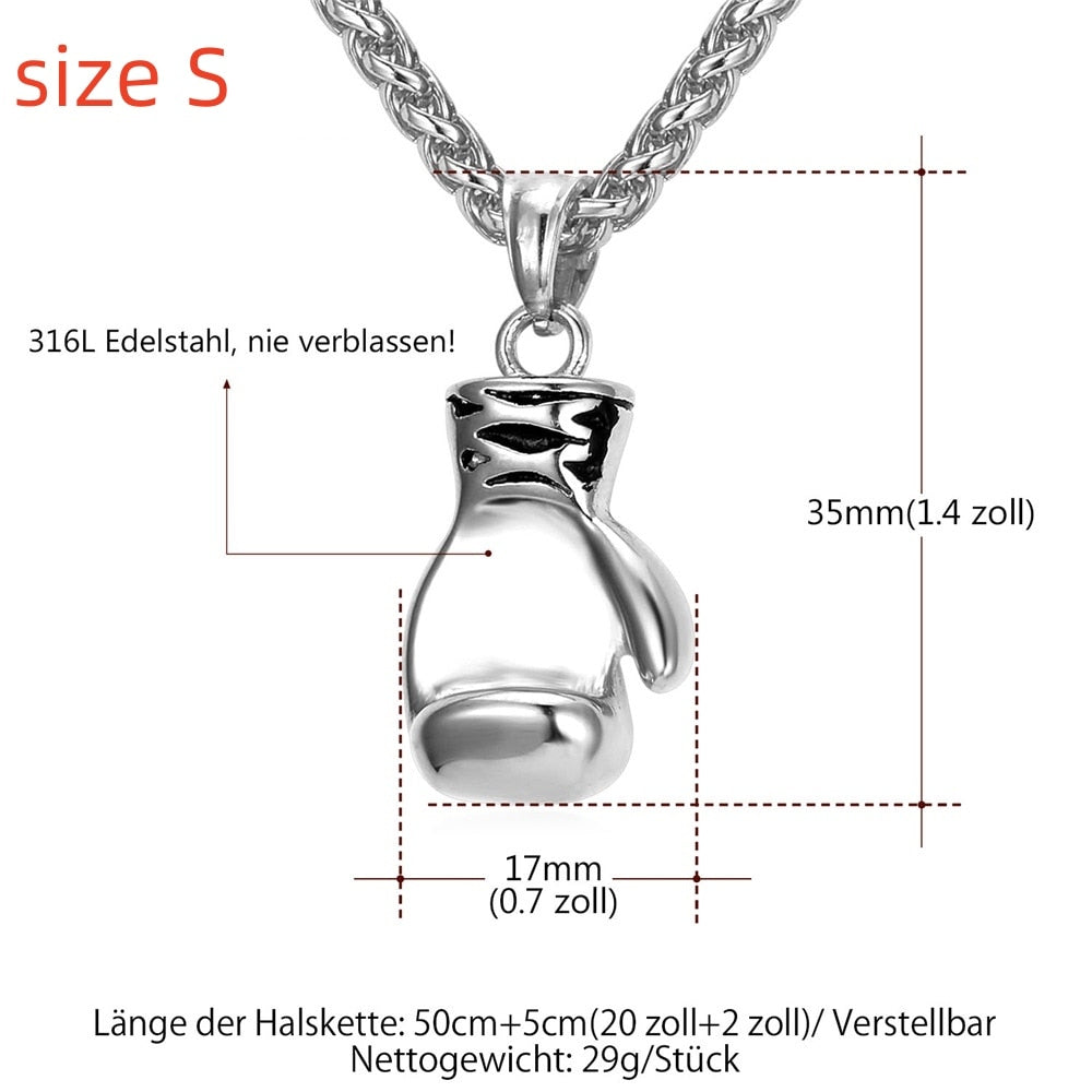 U7  Boxing Necklace for Man 24&quot; Wheat Link Chain Gloves Stainless Steel Sport GYM Fitness Fighting Pendant Sporty Punk Jewelry