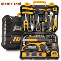 Complete Toolbox Hand Tool Set Household Repair Tool Kit Plastic Combination Package Inch Metric Wrech Screwdriver Hammer Box