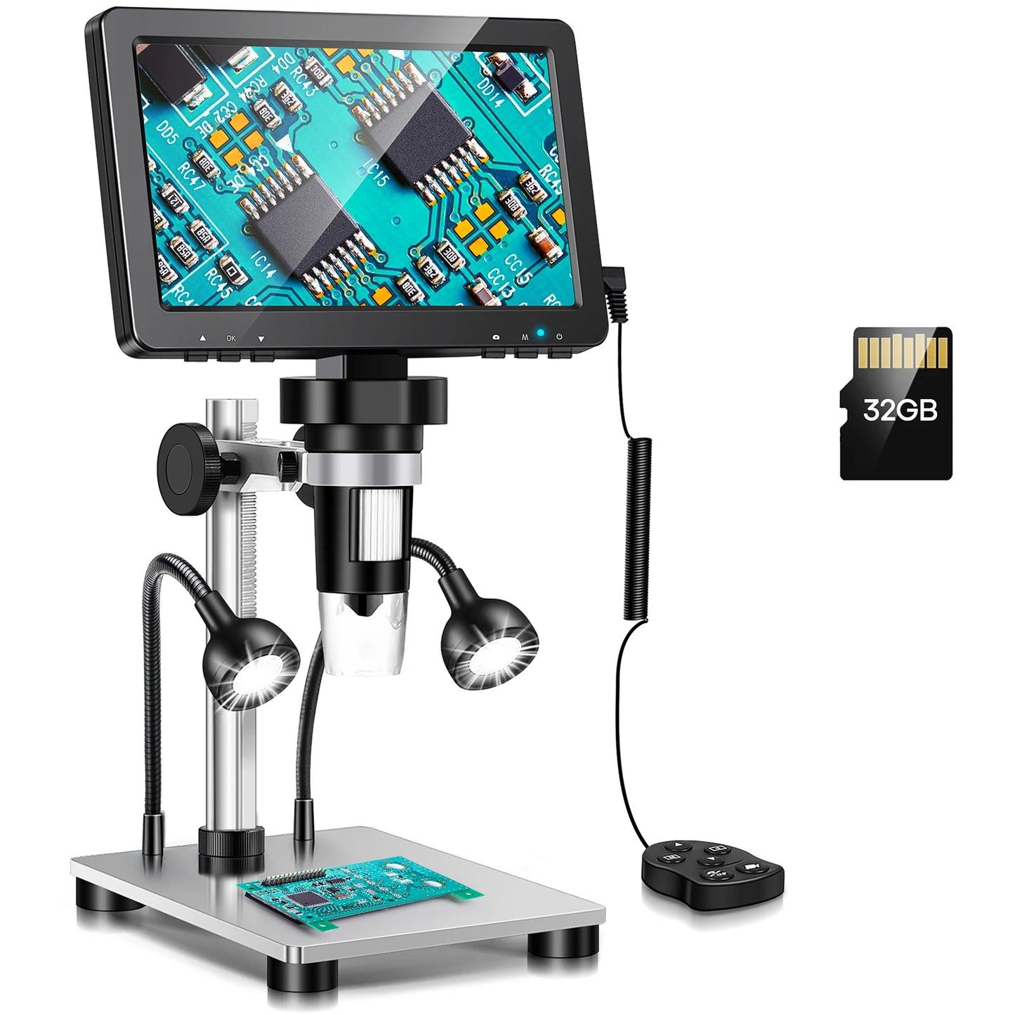 DM9 Digital Microscope with 7inch IPS Screen 1200x Coin Microscope Soldering Microscopios for Repairing With 10 LEDs， PC View