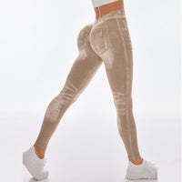 Women V Back Jean Leggings Gym Yoga Pants Casual Elastic Workout Exercise Fitness Running Fitness Tights