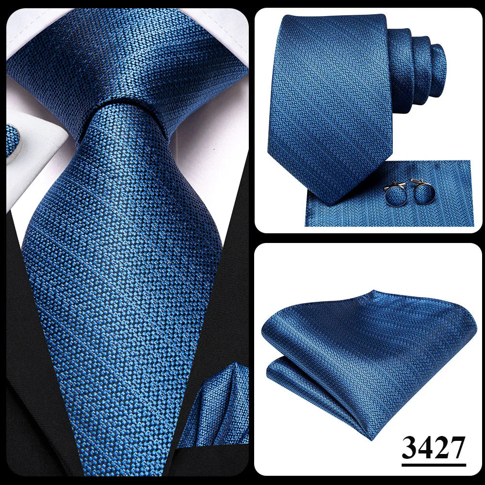 Hi-Tie Blue Business Solid 100% Silk Men's Tie NeckTie 8.5cm Ties for Men Formal Luxury Wedding High Quality Gravata