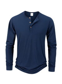 Men's T Shirt Autumn Button Long Sleeve Henley Neck T-Shirt Solid Color Casual Breathable Versatile Tops Fashion Slim T-Shirts