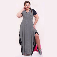 Sexy Big size 6XL Fat MM Woman dress Summer casual black and white stripe split dresses plus size