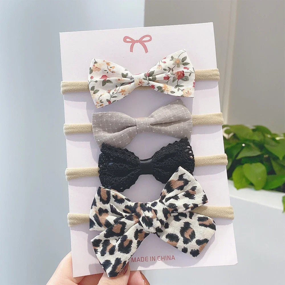 4Pcs/Set Flower Bows Headband Baby Hairband for Girl Children Elastic Hair Bands Soft Toddler Newborn Cute Hair Accessories Gift