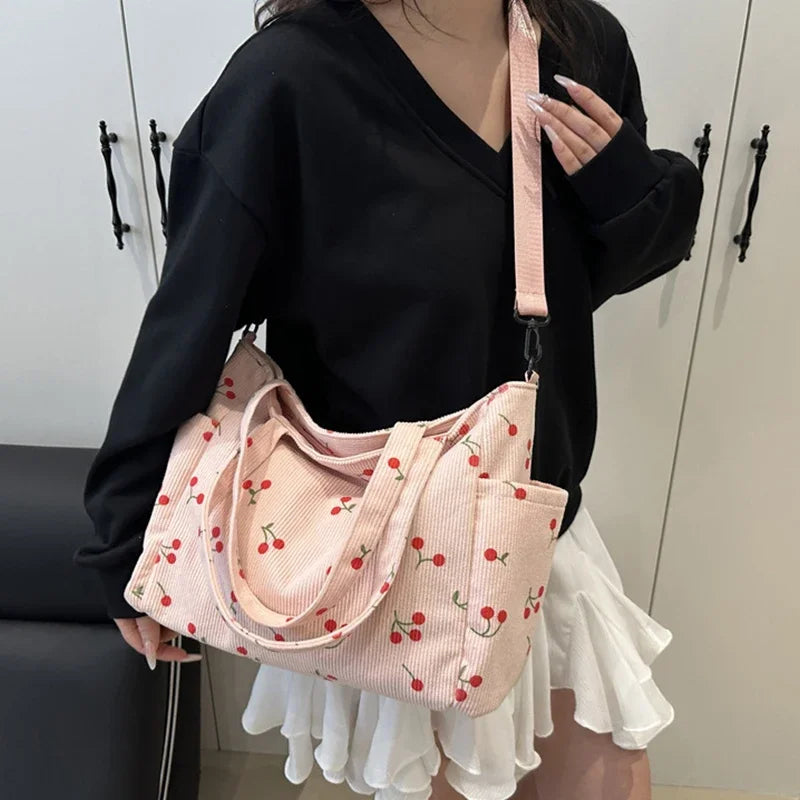 Ladies' shoulder bag, new corduroy hand-held large-capacity handbag, suitable for commuting, attending classes and traveling
