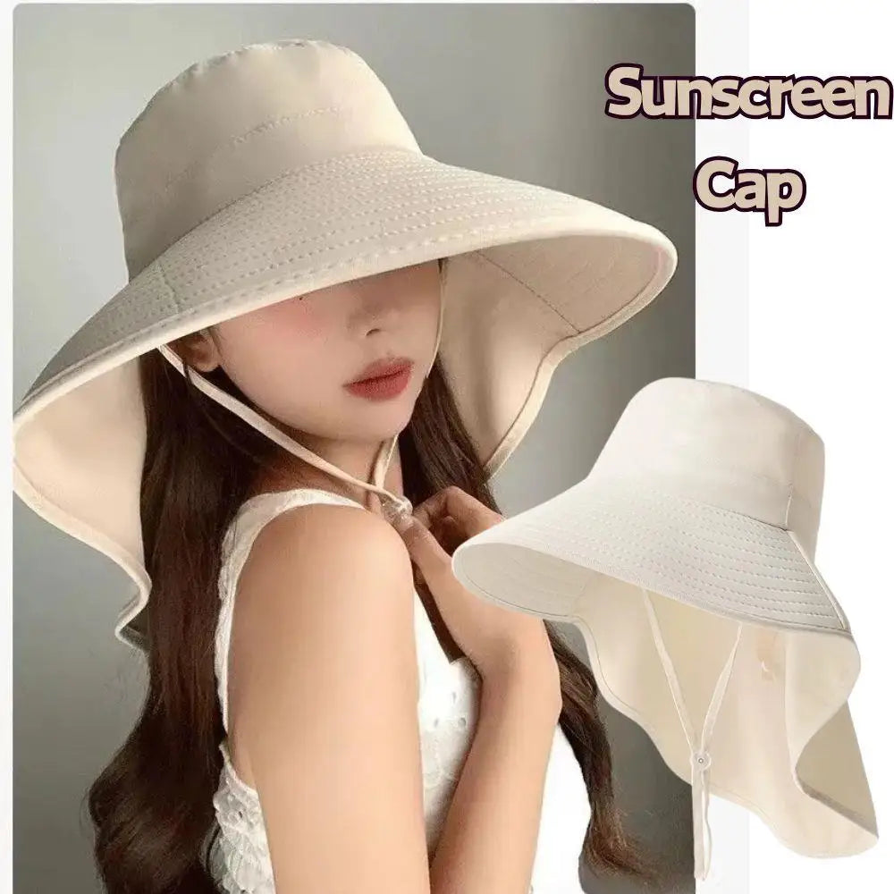 Sun Hat For Women With Neck Flap UPF 50+ UV Protective Hiking Beach Shawl Sunscreen Cap Wide Brim Ponytail Travel Fisherman Hat