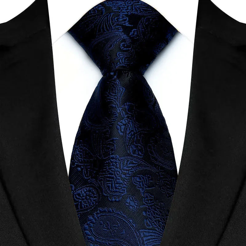 Luxury Men's Necktie 8cm Navy Blue Color Tie Jacquard Neck Ties for Man Business Wedding Party Gift