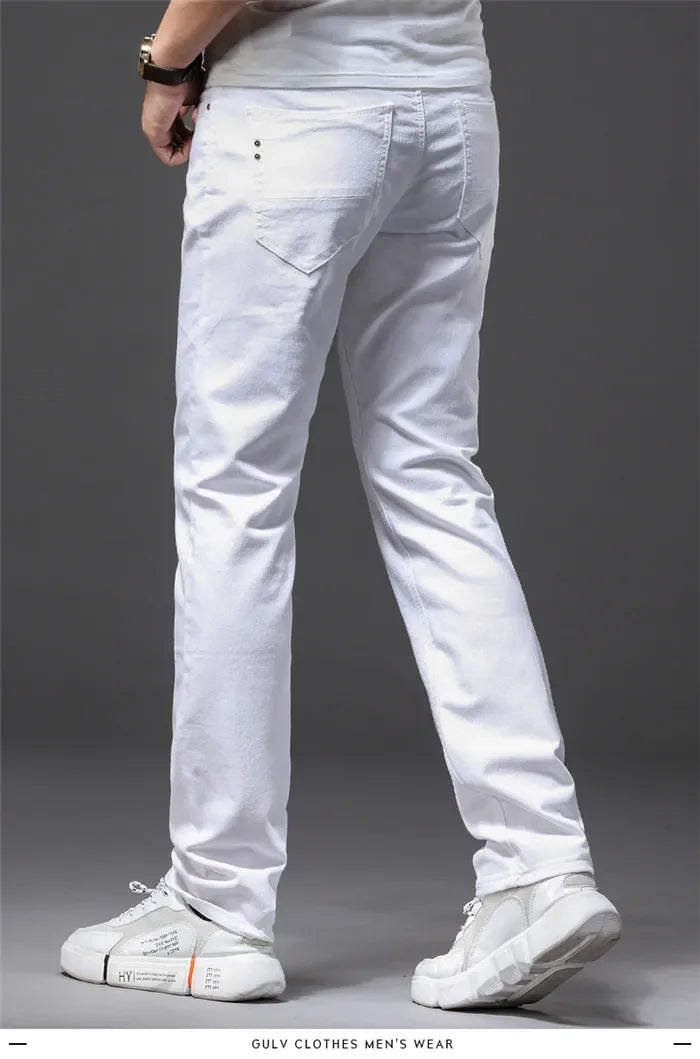 Men Slim White Jeans New Elasticity Fashion Casual Classic Soft Business Brand Trousers Male Clothing Stretch Pants