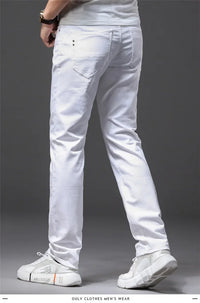 Men Slim White Jeans New Elasticity Fashion Casual Classic Soft Business Brand Trousers Male Clothing Stretch Pants