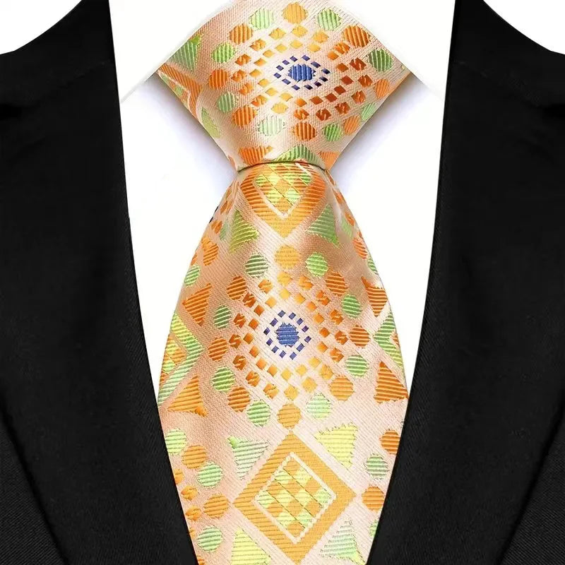 8cm Width Yellow Color Neck Ties For Men Paisley Dots Necktie Handmade Business Formal Tie Suit Accessories Tuxedo Cravat
