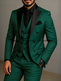 Beige Double Breasted Suit  Black Lapel  Slim Fit Wedding Suit