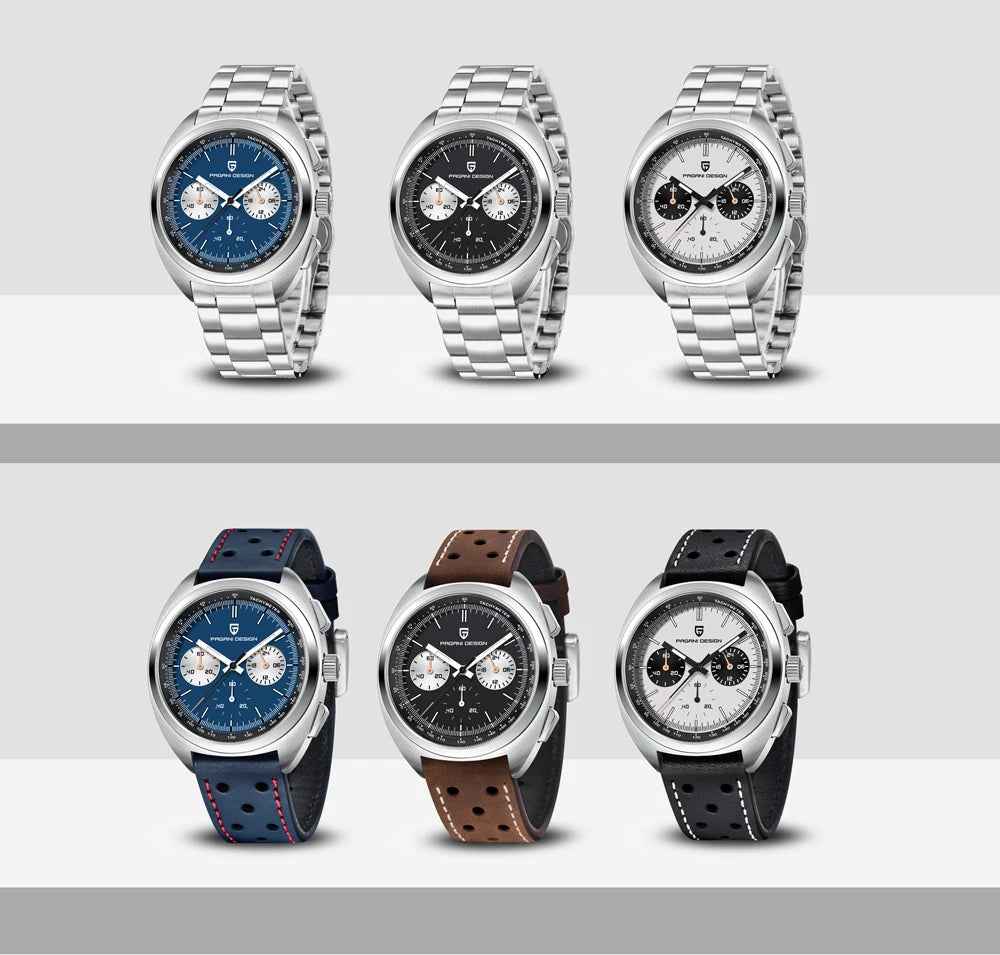 PAGANI DESIGN 2024 Retro Luxury Men's Watches Sports Chronograph VK63 Quartz Watch For Men AR Sapphire Waterproof Leather Clock