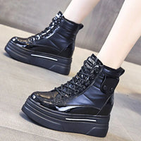 Black Winter 2024 Shoes for Women Leather Boot Snow Boots Woman Chunky Flat Platform Footwear Booties Shoe Warm Low Short Barrel