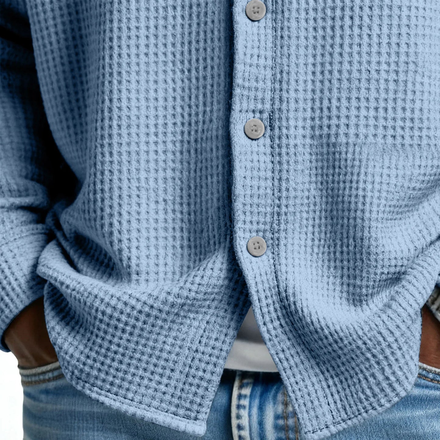 Men Casual Button Down Shirt Long Sleeve Collar Shirt Waffle Texture Loose Fit Fashion Men Top Trendy Outfit Daily Wear